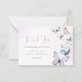 パープルバタフライガールベビーシャワーサンキューカード ノートカード (正面)