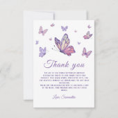 パープルバタフライガール誕生日 サンキューカード (正面)