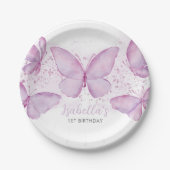 パープルバタフライガール1st誕生日紙プレート ペーパープレート (正面)