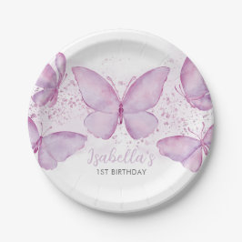 パープルバタフライガール1st誕生日紙プレート ペーパープレート
