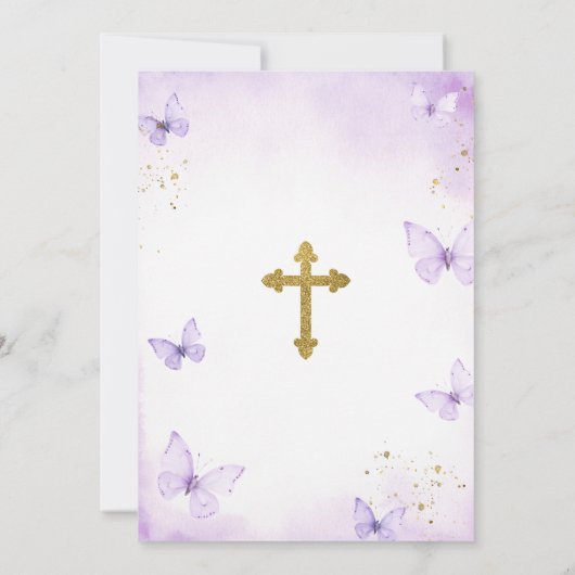 パープルバタフライガール2nd誕生日バプテスムクロス 招待状 (裏面)