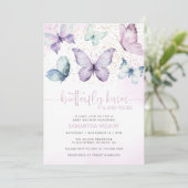 パープルバタフライキッス 女の子ベイビーシャワー 招待状 (スタンド正面)