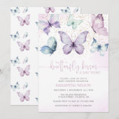 パープルバタフライキッス 女の子ベイビーシャワー 招待状 (正面/裏面)