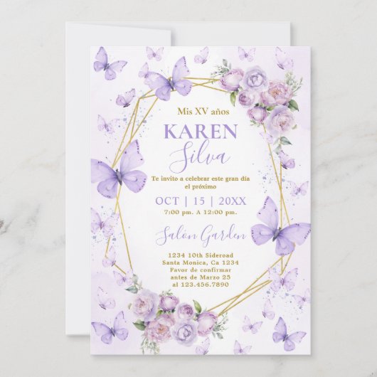 パープルバタフライキンセアニェラ招待状 招待状 (正面)