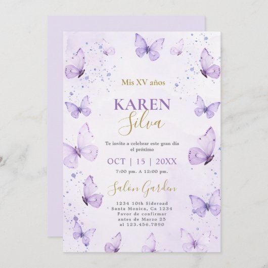 パープルバタフライクインセアニラ招待状 招待状 (正面/裏面)