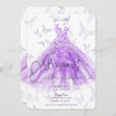 パープルバタフライダンスドレスシルバーキンセアニラ15 招待状 (正面/裏面)
