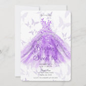 パープルバタフライダンスドレススウィート16パーティー 招待状 (正面)