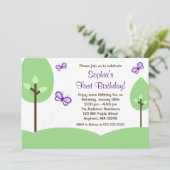 パープルバタフライツリーズガール誕生日 招待状 (スタンド正面)