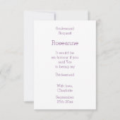 パープルバタフライデザインブライデスメイドリクエスト 招待状 (裏面)