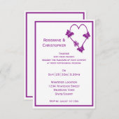 パープルバタフライハートデザインワディング 招待状 (正面/裏面)