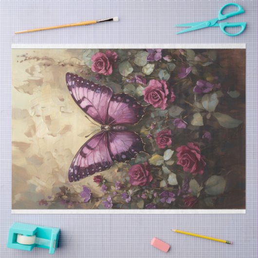 パープルバタフライバラブ絵を描ッシュのデコパージュ 薄葉紙 (クラフト)