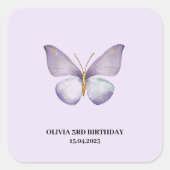パープルバタフライバースデーパーティー スクエアシール (正面)