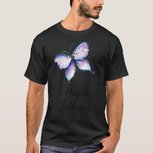 パープルバタフライビューティフルウォーターカラーイラストレーション Tシャツ