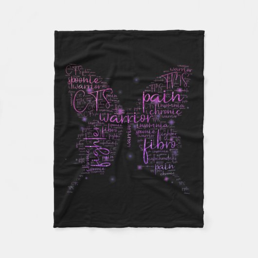 パープルバタフライフィブロウォリアー認識度ワードクロウ フリースブランケット (正面)