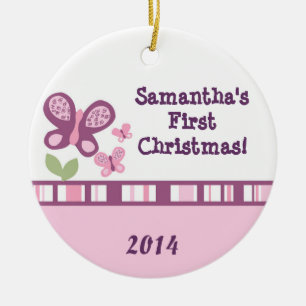 パープルバタフライフラワーネームパーソナライズされたオーナメント セラミックオーナメント