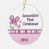 パープルバタフライフラワーネームパーソナライズされたオーナメント セラミックオーナメント (左)