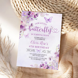 パープルバタフライフローラガールバースデーパーティー 招待状