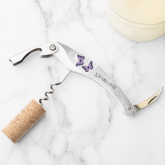 パープルバタフライフローラコルクねじ ソムリエナイフ (正面)