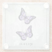 パープルバタフライフローラパーソナライズされたガラスコースター ガラスコースター (裏面)