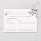 パープルバタフライフローラブライダルシャワーレシピカード エンクロージャーカード (正面)