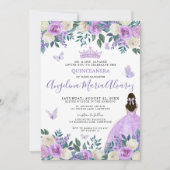 パープルバタフライフローラルQuinceañera 招待状 (正面)