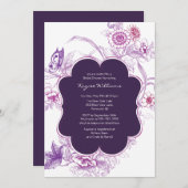 パープルバタフライブライダルシャワー招待状 招待状 (正面/裏面)