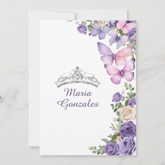 パープルバタフライプリンセスドレスフローラキンセアニラ 招待状 (裏面)
