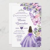 パープルバタフライプリンセスドレスフローラキンセアニラ 招待状 (正面/裏面)