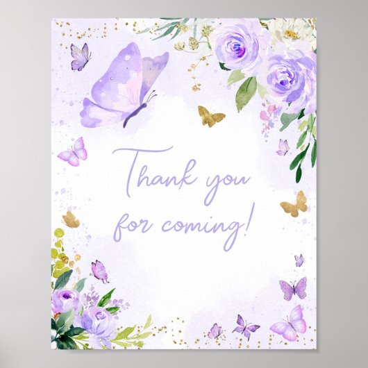 パープルバタフライベビーシャワーありがとうござ来う ポスター (正面)