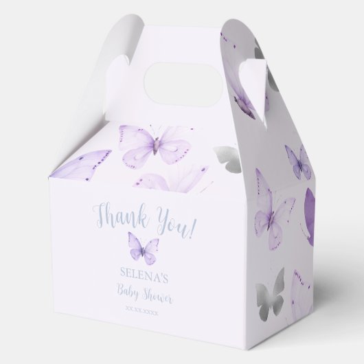 パープルバタフライベビーシャワーありがとう フェイバーボックス (正面)