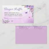 パープルバタフライベビーシャワーおむつラッフルチケット エンクロージャーカード (正面/裏面)