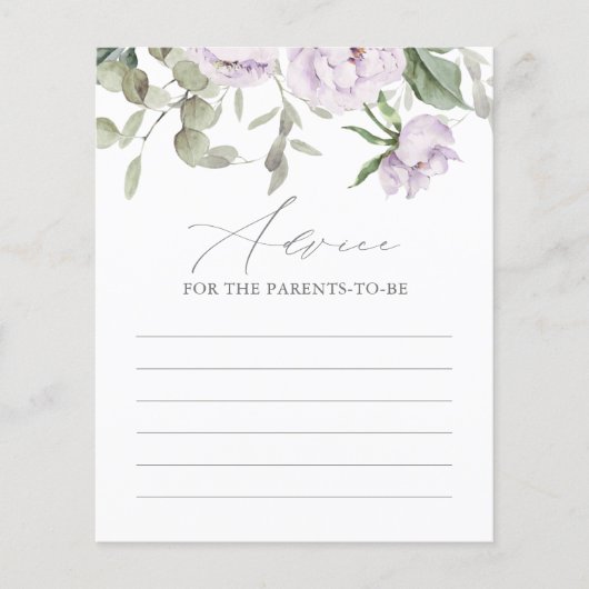 パープルバタフライベビーシャワーアドバイスカード (正面)