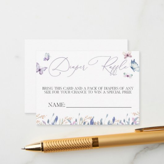 パープルバタフライベビーシャワーディーパーレッフルカード エンクロージャーカード (正面/裏面インサイチュ)