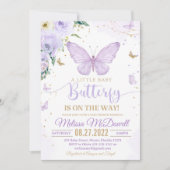 パープルバタフライベビーシャワー招待状ガールインバット 招待状 (正面)