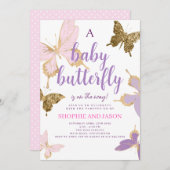 パープルバタフライベビーシャワー招待状ガール 招待状 (正面/裏面)