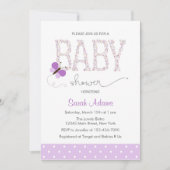 パープルバタフライベビーシャワー招待状 招待状 (正面)