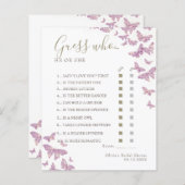 パープルバタフライボホブライダルシャワー推測Whoゲーム (正面/裏面)