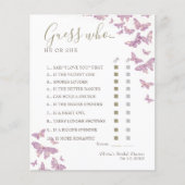 パープルバタフライボホブライダルシャワー推測Whoゲーム (正面)