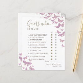 パープルバタフライボホブライダルシャワー推測Whoゲーム