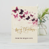 パープルバタフライメリークリスマスグリッター シーズンカード (スタンド正面)