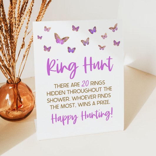 パープルバタフライリングや輪狩りブライダルシャワーゲームピード 台座サイン