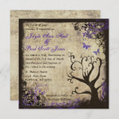 パープルバタフライヴィンテージウェディング招待状 招待状 (正面/裏面)