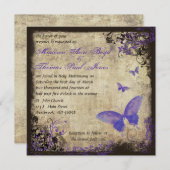 パープルバタフライヴィンテージスクエア結婚式招待状 招待状 (正面/裏面)