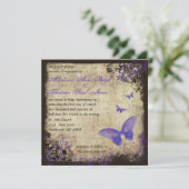 パープルバタフライヴィンテージスクエア結婚式招待状 招待状 (スタンド正面)