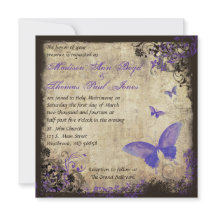 パープルバタフライヴィンテージスクエア結婚式招待状