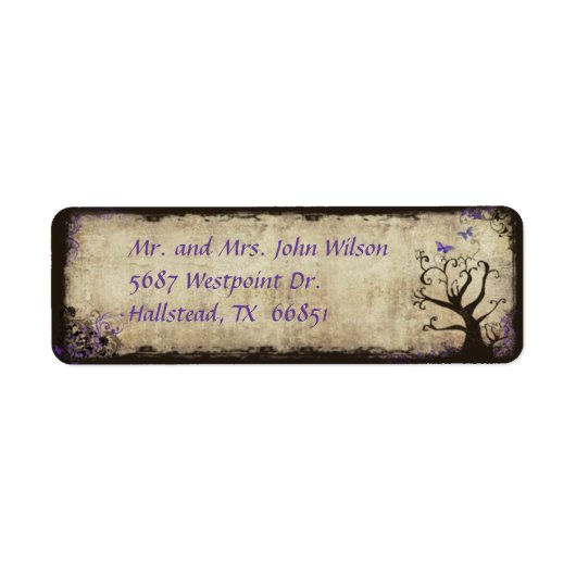 パープルバタフライヴィンテージ差出人住所ラベル ラベル (正面)