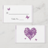 パープルバタフライ結婚ハート座席表 プレイスカード (正面/裏面)
