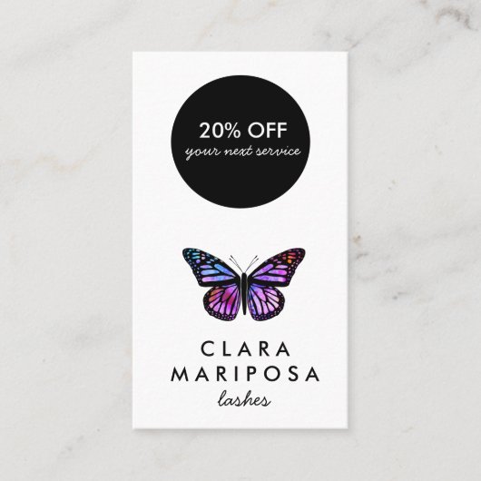 パープルバタフライ美しいヨガメイクアップウェルネス 割引カード (正面)
