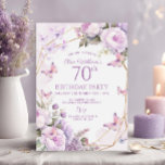 パープルバタフライ薄紫ガーデンパーティー80th、誕生日 招待状<br><div class="desc">紫色の蝶薄紫ガーデンパーティー70th,  80th，誕生日パーティーの招待，任意の年齢の誕生日の成人女性</div>