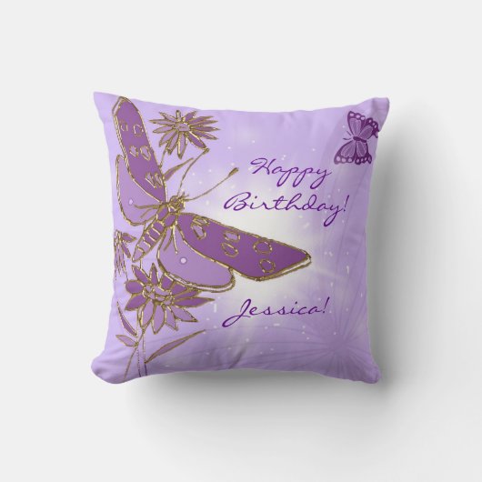 パープルバタフライ装飾用クッション クッション (正面)